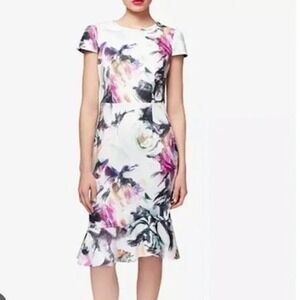 Betsey Johnson Floral Print Ruffle Hem Midi Dress‎ Women's Size 4
